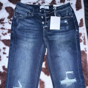 KanCan Distressed Mid-Rise Buttonfly Flare Jean 9/28